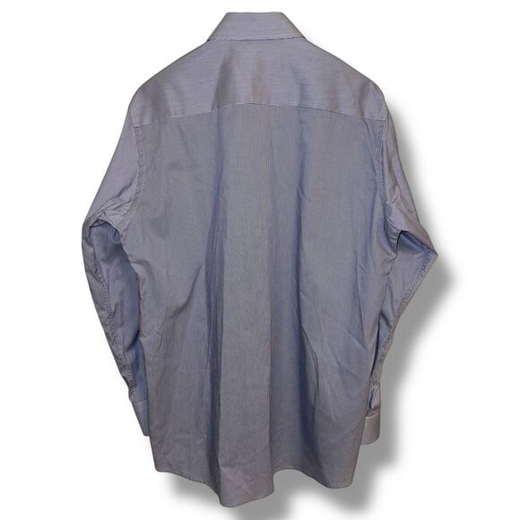 Eton Contemporary Blue Bengal Striped Twill Semi Spread Dress Shirt XL 17 - Picture 9 of 9